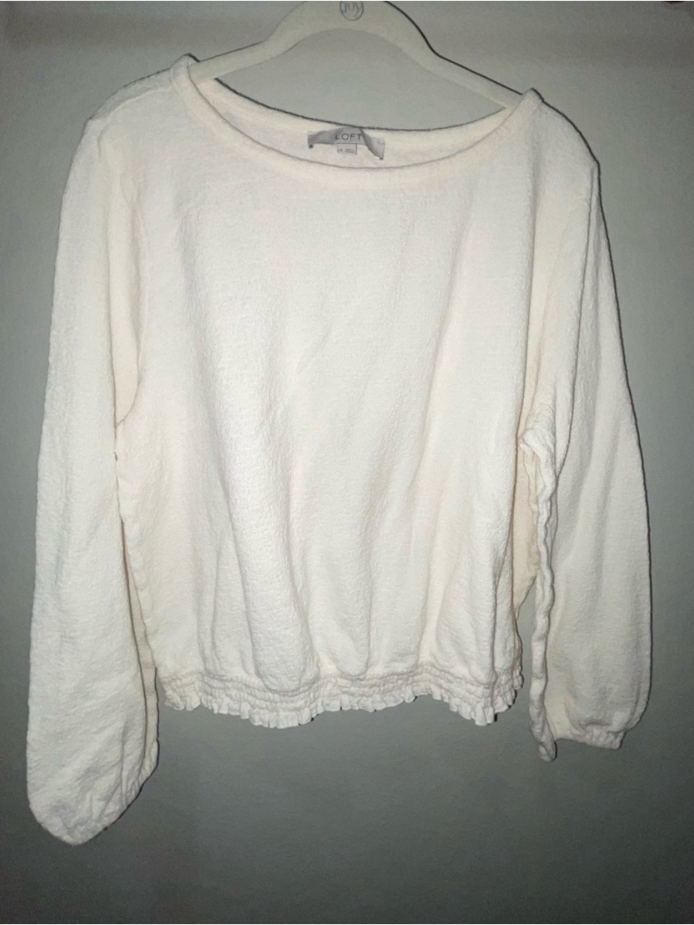 LOFT Cream 100% Algadon cotton Long-Sleeve Pullover Top